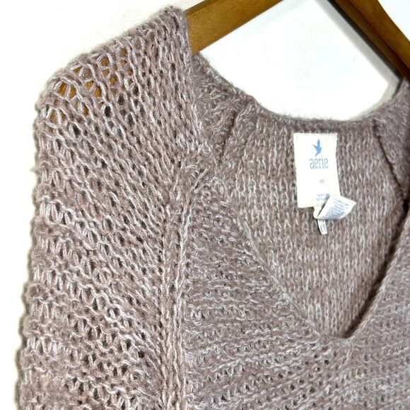 Aerie V Neck Sweater Mohair Wool Women S Open Knit Comfy Soft Lightweight layer - Picture 2 of 10